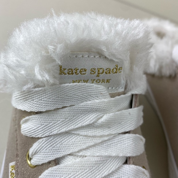 Kate Spade Keds Tan Sparkle Fur Trim Slip On Tennis Shoes size 7 - Picture 3 of 9